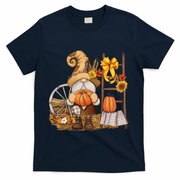Autumn Fall Season Gnome Pumpkin Floral T-Shirt - Navy