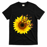 Autumn Fall Sunflower Butterflies T-Shirt - Black
