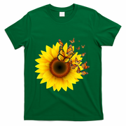 Autumn Fall Sunflower Butterflies T-Shirt - Green