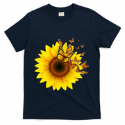 Autumn Fall Sunflower Butterflies T-Shirt - Navy