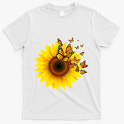 Autumn Fall Sunflower Butterflies T-Shirt - White