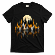 Autumn Forest Trees & Moon Reflection Outdoor Nature Lover Long Sleeve  T-Shirt - Black