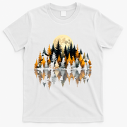 Autumn Forest Trees & Moon Reflection Outdoor Nature Lover Long Sleeve  T-Shirt - White
