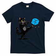 Anti ICE Funny Cat Kicking ICE  T-Shirt - Navy Blue
