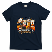 Autumn Leaves And Coffee Please Seasonal T-Shirt - Navy Blue