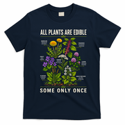 All Plants Are Edible Nature Lover's Botanical Guide T-Shirt - Navy Blue