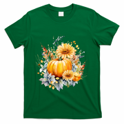 Autumn Pumpkin Cute Floral Halloween T-Shirt - Green
