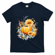 Autumn Pumpkin Cute Floral Halloween T-Shirt - Navy
