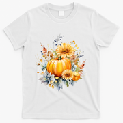 Autumn Pumpkin Cute Floral Halloween T-Shirt - White