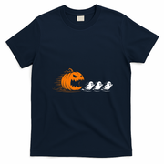 Angry Pumpkin Eating Ghost Halloween Video Gamer Retro Gaming T-Shirt - Navy Blue