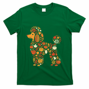 Autumn Pumpkin Fall Poodle Thanksgiving Dog T-Shirt - Green
