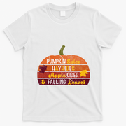 Adorable Pumpkin Spice Hayrides Apple Cider And Falling Leaves Gift T-Shirt - White