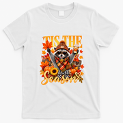 Autumn Raccoon Funny Tis The Season Fall Pumpkin T-Shirt - White