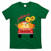 Autumn Sunflower Pumpkin Vintage Truck T-Shirt - Green