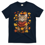Autumn Themed Cute Cat Fall Breeze Kitten Cat Lover T-Shirt - Navy