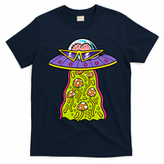 Alien UFO Funky Mushrooms Sci-Fi Fans T-Shirt - Navy Blue