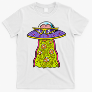 Alien UFO Funky Mushrooms Sci-Fi Fans T-Shirt - White