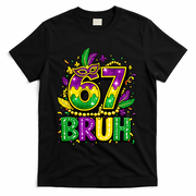 Bruh 67 Six Seven 6-7 Meme Mardi Gras Funny T-Shirt - Black