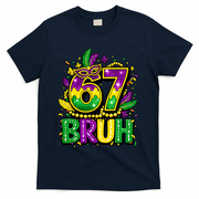 Bruh 67 Six Seven 6-7 Meme Mardi Gras Funny T-Shirt - Navy