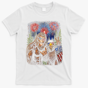 Bigfoot And Bald Eagle Fireworks Celebration T-Shirt - White