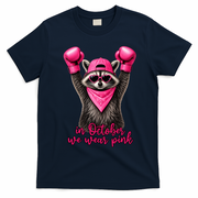 Breast Cancer Awareness In October We Wear Pink Raccoon T-Shirt - Navy Blue