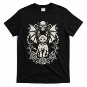 Black Cat Goth Kitten Halloween Skulls Rose Mom Dad T-Shirt - Black