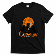 Black Cats Halloween Night Cauldron And Pumpkin T-Shirt - Black
