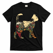 Boho Cat Plants Nature Trees Wild Flowers Graphic T-Shirt - Black