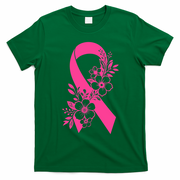 Breast Cancer Survivor Support Gift October Floral Pink Ribbon T-Shirt - Irish Green