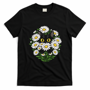 Botanical Cat Sun Flower Floral T-Shirt - Black