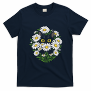 Botanical Cat Sun Flower Floral T-Shirt - Navy Blue