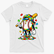 Baseball Drip Ice Cream Autism Awareness T-Shirt - White