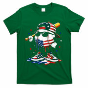 Baseball Drip Ice Cream 4th Of July American USA T-Shirt - Green