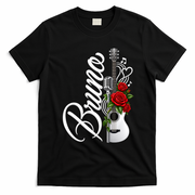 Bruno Guitar Red Roses Floral Music Concert T-Shirt - Black