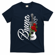 Bruno Guitar Red Roses Floral Music Concert T-Shirt - Navy Blue
