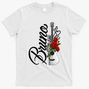 Bruno Guitar Red Roses Floral Music Concert T-Shirt - White