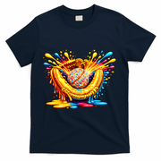 Baseball Glove Splatter Ice Cream Drip T-Shirt - Navy