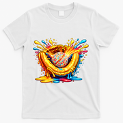 Baseball Glove Splatter Ice Cream Drip T-Shirt - White