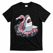 Beach Gone Wild Flamingo Shark T-Shirt - Black