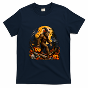 Bigfoot Halloween Pumpkins And Ghosts Sasquatch T-Shirt - Navy Blue