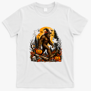 Bigfoot Halloween Pumpkins And Ghosts Sasquatch T-Shirt - White