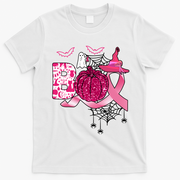Boo Halloween Pumpkin Pink Ribbon Witch Ghost Breast Cancer T-Shirt - White