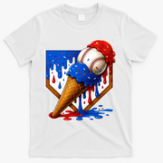 Baseball Ice Cream Drip USA 4th Of July T-Shirt - White