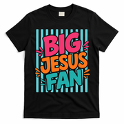 Big Jesus Fan Fun Retro Stripe Graphic Faith T-Shirt - Black