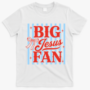 Big Jesus Fan Retro Striped T-Shirt - White