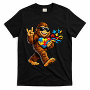 Bigfoot Rock Hand Autism Awareness Puzzle T-Shirt - Black