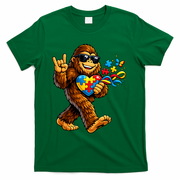 Bigfoot Rock Hand Autism Awareness Puzzle T-Shirt - Green