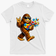 Bigfoot Rock Hand Autism Awareness Puzzle T-Shirt - White