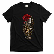 Bruno Retro Microphone Rose Floral Music Concert Fan T-Shirt - Black