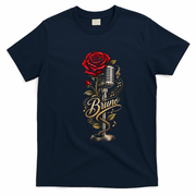 Bruno Retro Microphone Rose Floral Music Concert Fan T-Shirt - Navy Blue